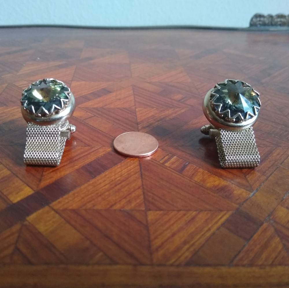 VTG Shields green Rivoli Crystal mesh cufflinks